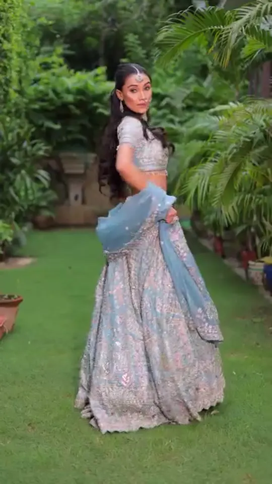 Powder Blue Lehenga Bride in the Garden