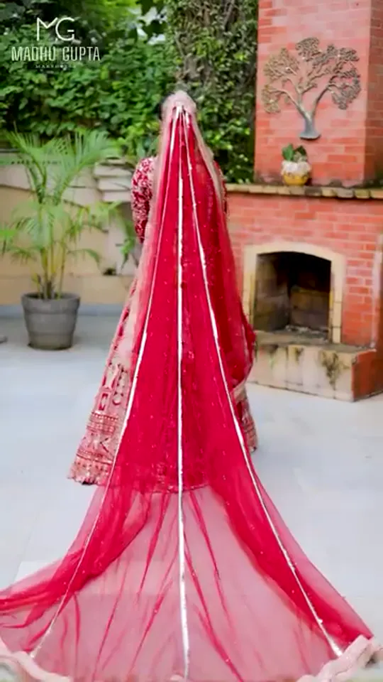 Red Bridal Lehenga with Trailing Dupatta